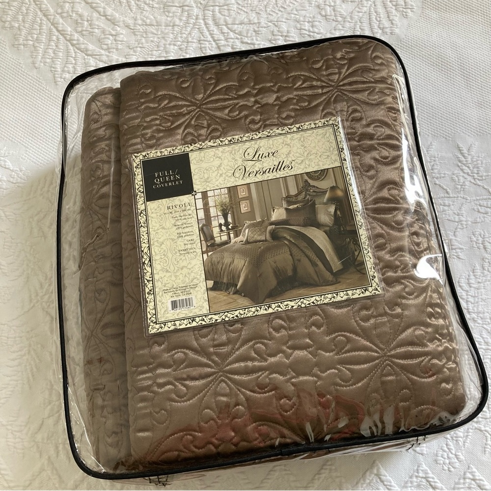 New Luxe Versailles 100% Silk Rivoli full queen coverlet bedspread gold bronze